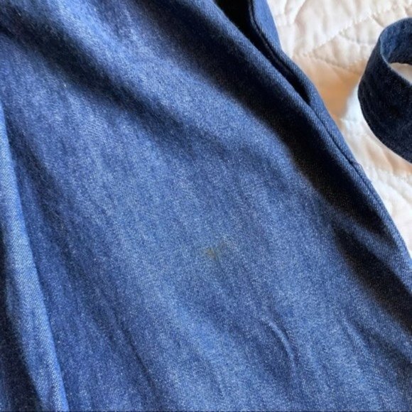 Vintage 70s 80s Denim Jumper Dress Midi Sleeveless with Pockets Size Medium - Picture 9 of 9